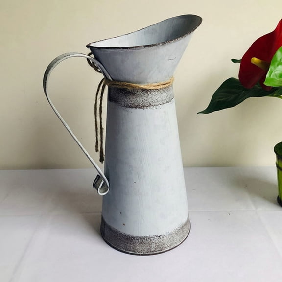 CIMAXIC 1Pc Iron Flower Bucket Light Grey Decorative Garden Container for Home Adorn