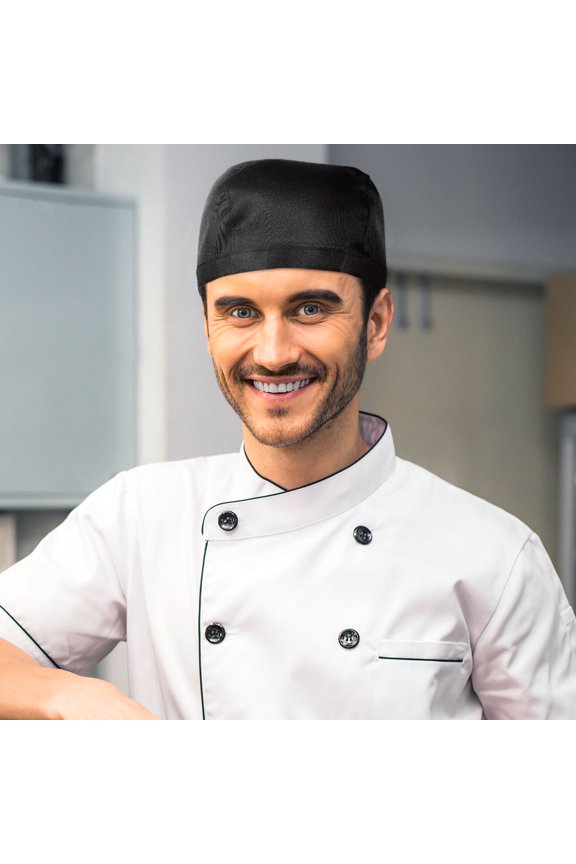 Black Chef Hat with Ribbon, Practical Food Service Cook Cap for Catering, School, Students, 1 Pack