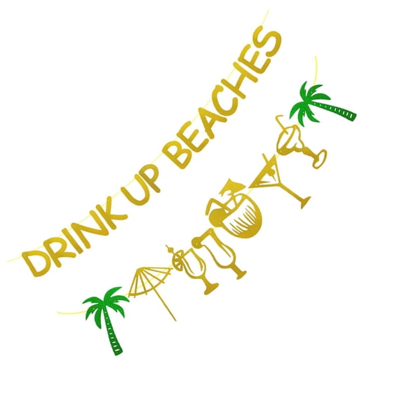 CIMAXIC Hawaiian Party Decorations with Glittery Drink Up Beaches Banner Coconut Tree 2 Pcs Assorted Color