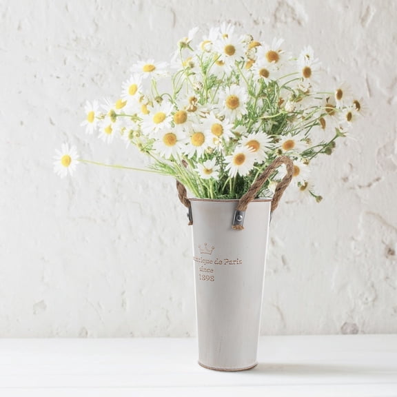 CIMAXIC White Iron Flower Bucket Decorative Metal Flowerpot for Indoor Home Use