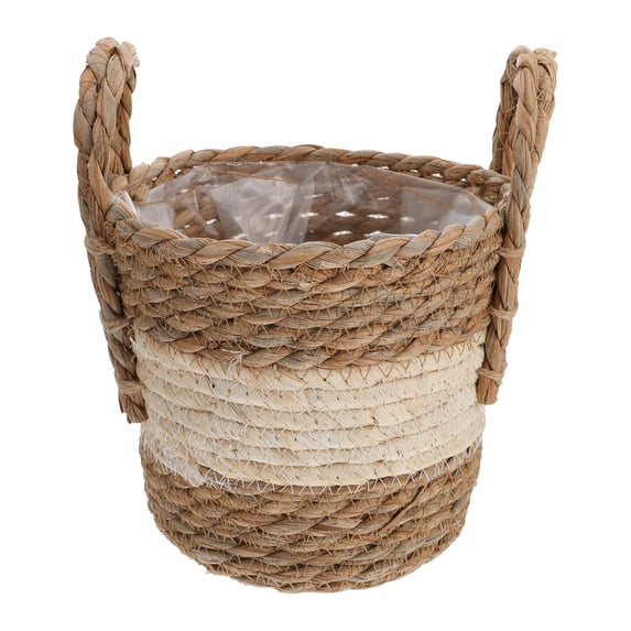 CIMAXIC 1Pc Handmade Khaki Rattan Planter Basket for Flower Arranging Home Decor