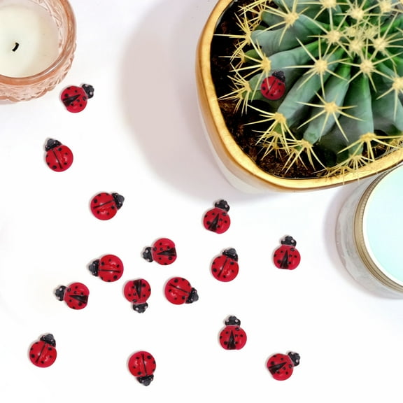 CIMAXIC Ladybug Home Decor 100Pcs Mini Ladybug Figurines Resin Plastic Terrariums Fairy Gardens