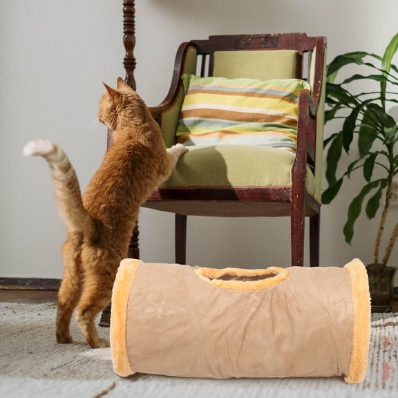 CIMAXIC Large Cat Tunnel Khaki Suede 1Set Collapsible Indoor Play Pet Tube