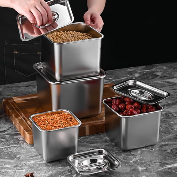 CIMAXIC Stainless Steel Metal Condiment Container Set, Modern Design Canister for Restaurant and Kitchen Use