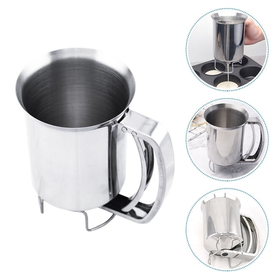 CIMAXIC 1Pc Plated Silver Stainless Steel Baking Dispenser with Handle for Pancakes Muffins and Cupcakes