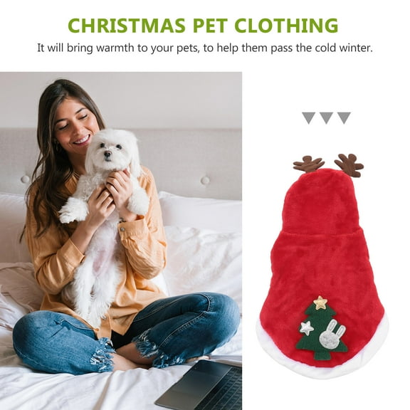 CIMAXIC Pet Dog Warm Clothes Red Flannel Elk Pattern Autumn Winter Hooded Coat