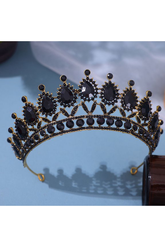 Black Alloy and Crystal Crown Headband for Wedding Birthday Party