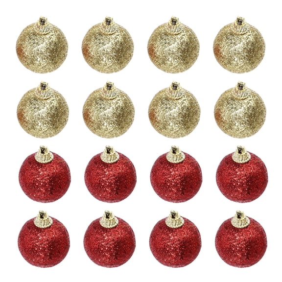 CIMAXIC Red Golden 32Pcs Christmas Glitter Balls for Indoor and Outdoor Decoration Round Foam Decorative
