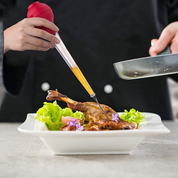 CIMAXIC Red Turkey Baster with Stainless Steel and Silicone for Home and Restaurant Kitchen 1 Set