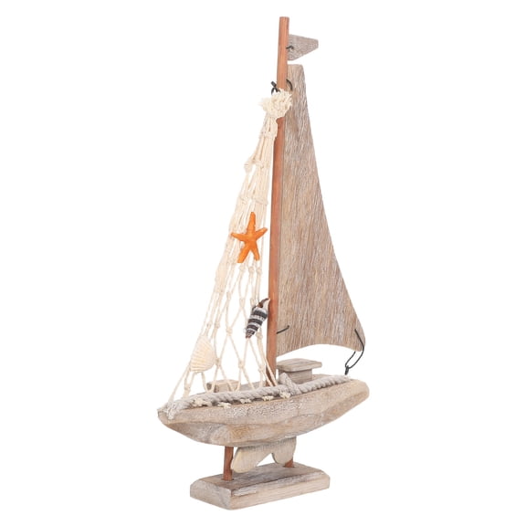 CIMAXIC Mediterranean Style Wooden Sailboat Model - Coastal Nautical Decor, Tabletop Sailing Boat Figurine for Living Room, Bedroom, Office