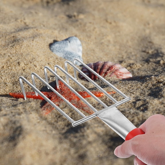 CIMAXIC Shell Rake for Beach Silver Stainless Steel 1Pack