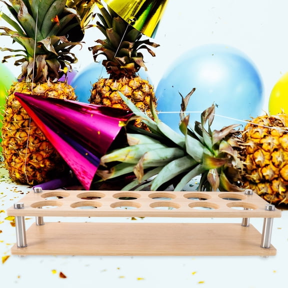 CIMAXIC Wooden Shot Glass Display Rack with 12 Holes Light Brown for Home Bar Storage