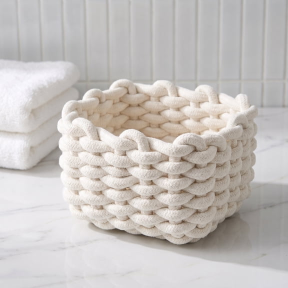 CIMAXIC Cotton Rope Basket White, Storage Cube Organizer Nesting