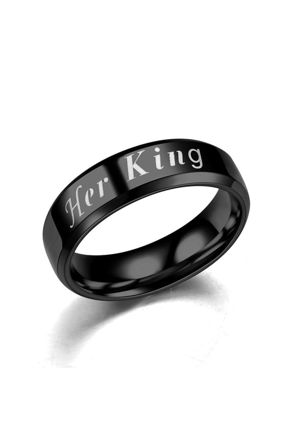 Stainless Steel Black Couple Rings Her King His Queen Finger Rings for Wedding and Promise