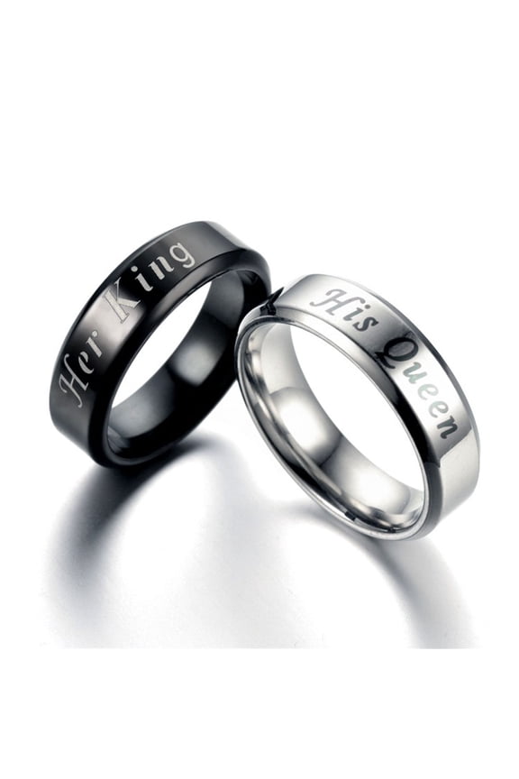 Stainless Steel Black Couple Rings Her King His Queen Finger Rings for Wedding and Promise
