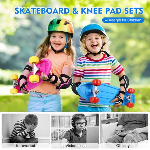 CIMAXIC Street Skateboard Complete Set with Protective Gear Suitable for Outdoor Skating
