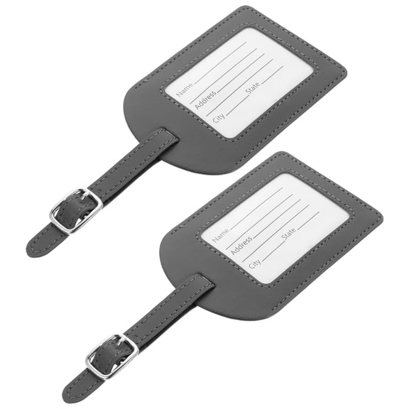 CIMAXIC 2Pcs PU Hanging Luggage Tags Durable Dark Grey Suitcase Labels for Easy Identification