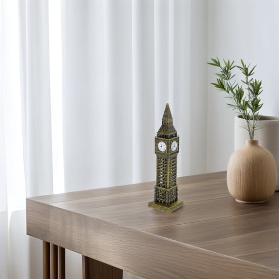 CIMAXIC Table Decor Statue Vintage Metal Model Rectangular Tower Artistic Style Clock Enthusiasts 1Set