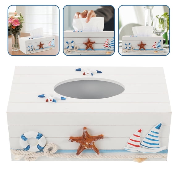 CIMAXIC Multifunctional White Wooden Tissue Box Cover for Home and Car Decor Storage