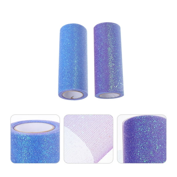 CIMAXIC Delicate Mesh Ribbon Tulle Fabric Roll Polyester Blue Purple Gradient with Glitter 1Set