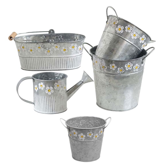 CIMAXIC 5Pcs Retro Iron Flower Containers for Farmhouse and Garden Decoration