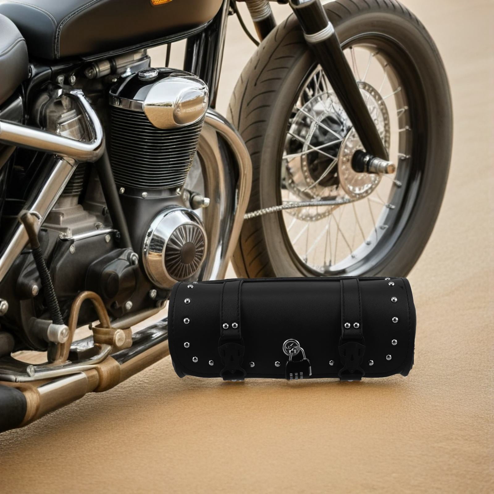 CIMAXIC Vintage PU Motorcycle Fork Bag with Combination Lock, Handlebar ...