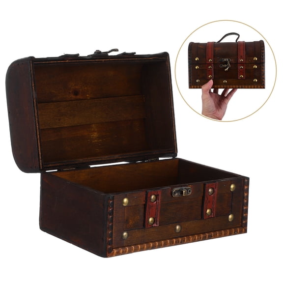 CIMAXIC Vintage Style Dark Brown Wooden Treasure Chest with Lock for Home Decor