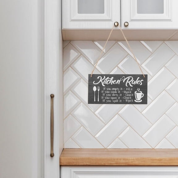 CIMAXIC Kitchen Rules Wood Sign in Grey for Rustic Farmhouse Kitchen Wall Decoration