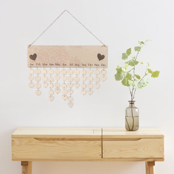 CIMAXIC 1Set Light Brown Wooden Family Birthday Plaque Hanging Wall Calendar with Writable Pages for Home Decor