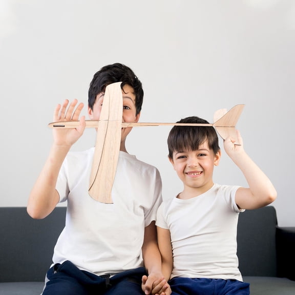 CIMAXIC Throwing Glider Wooden Craft Airplane Khaki 1Set for DIY Assembly Indoor Use