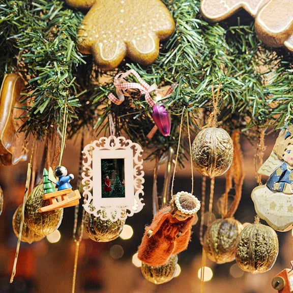 CIMAXIC Wooden Blank Cutouts for DIY Photo Frame Ornaments Unfinished Wood Slices with Hemp Rope 12pcs