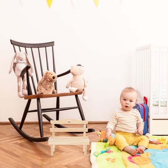 CIMAXIC fairy garden bench Mini Bench Khaki Pine 1Pcs for Photo Prop