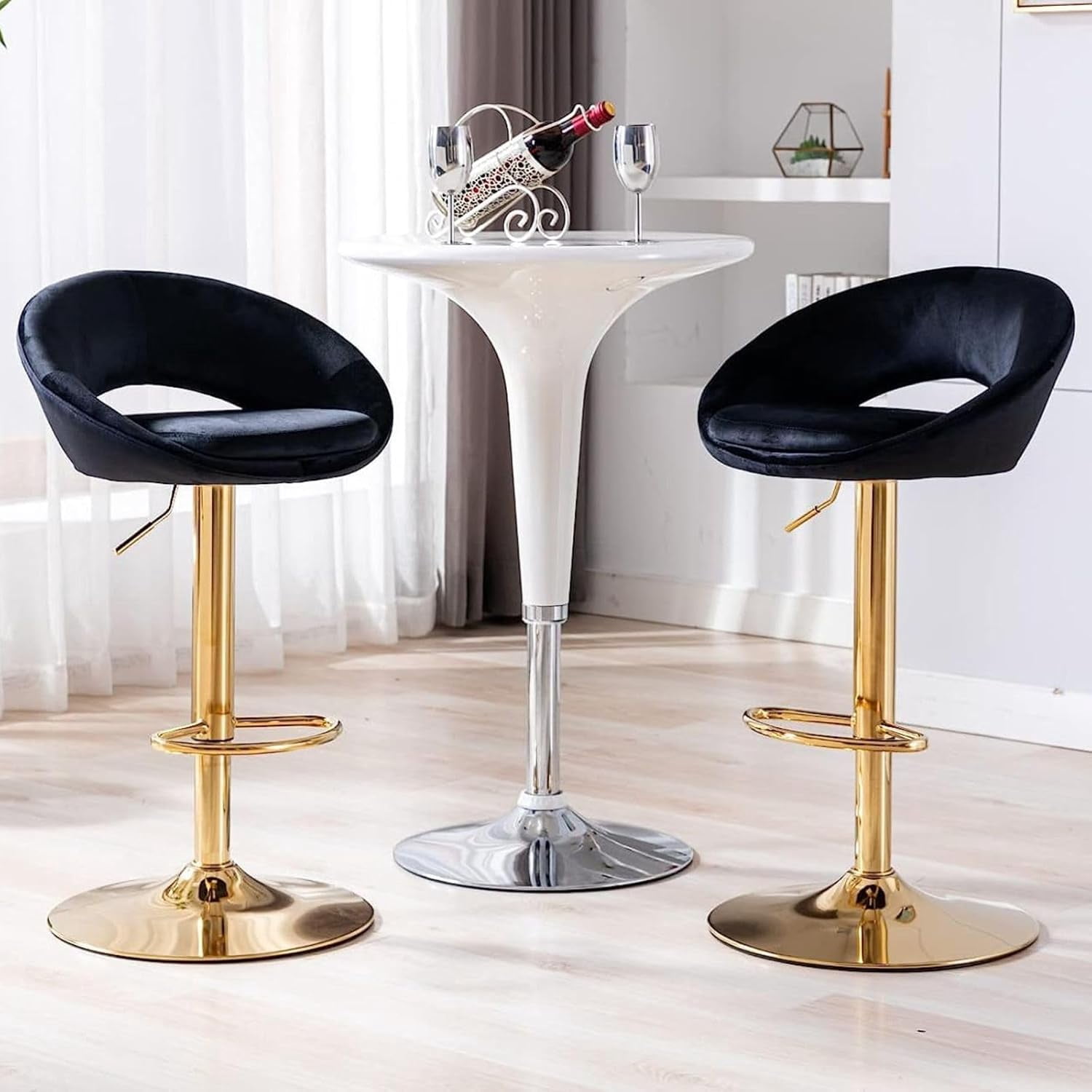 CIMOO Velvet Bar Stools Set of 2 Adjustable Swivel Counter Height Bar ...