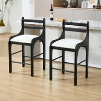 CIMOTA 26" Counter Height Bar Stools Set of 2 with Backs, Modern Wood Bar Chairs with Upholstered Seat, Fabric Barstools for Kitchen Island, Black Finish