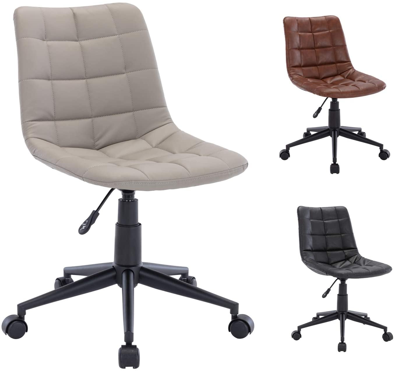 CIMOTA Armless Desk Chair Ergonomic Faux Leather Task Chair Home Office Modern Computer Swivel