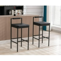 CIMOTA Black Modern Bar Stools Set of 2 with Low Back, Leather Bar Height Stools Tall Barstools Upholstered Bar Chairs Counter Stools for Kitchen Island with Metal Legs for Home Bar/Pub, 30 Inch