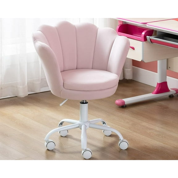 CIMOTA Cute Kids Desk Chair,Velvet Bedroom Chair Adjustable Child Computer Chair Swivel Shell Vanity Chairs for Girls Bedroom/Study Room, Light Purple