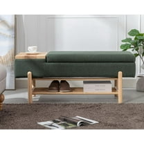 CIMOTA Entryway Storage  for Bedroom Upholstered End of Bed Ottoman  with Wood Shoe Storage/Coffee Table for Living Room/Hallway/Under Window, 46.5 Inches, Linen Green