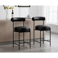 thumbnail image 1 of CIMOTA Modern Leather Bar Stools Set of 2, Upholstered Counter Height Bar Stools with Open Back Boucle Kitchen Island Chairs Comfortable Fabric Barstools with Black Metal Legs, 26 Inch/PU Black, 1 of 14