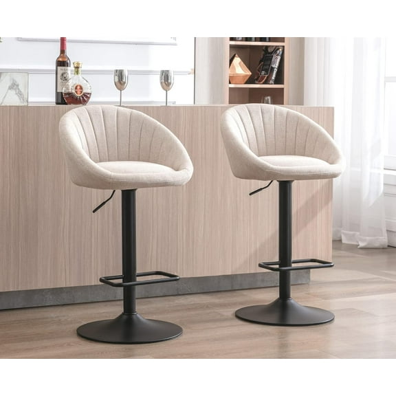 CIMOTA Swivel Adjustable Bar Stools Set of 2 Modern Counter Stools Bar Chairs with Back for Dining Room/Kitchen Island/Home Bar, 25-33 Inch Seat Height, Beige Terrycloth