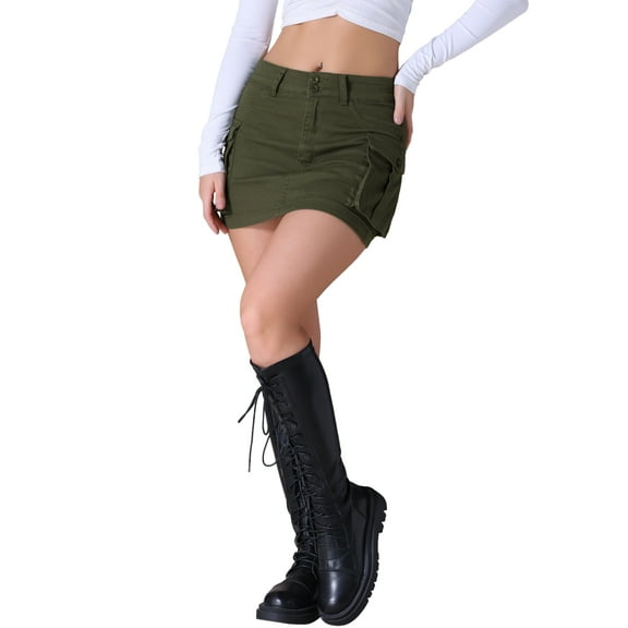 INSPIRE CHIC Women's Denim Skirts Stretch Pockets Button Bodycon Mini Jean Skort