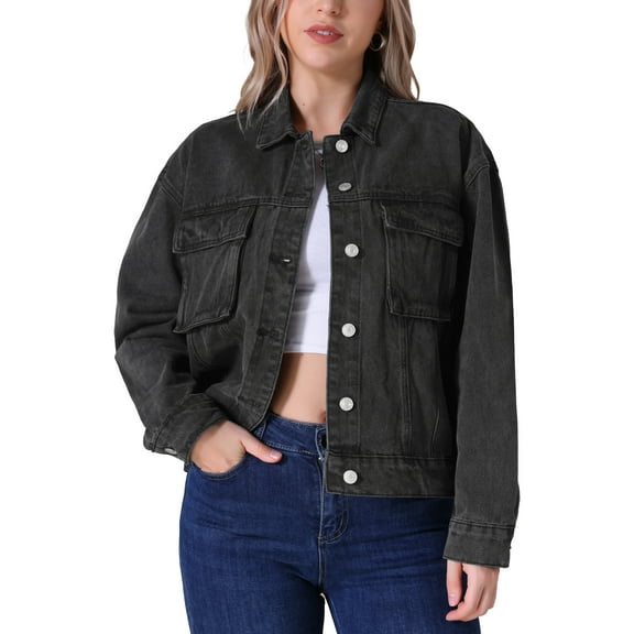 INSPIRE CHIC Women's Jean Jacket Button Down Pockets Oversized Denim Jacket