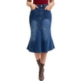 thumbnail image 1 of INSPIRE CHIC Women's Bodycon Fishtail Denim Skirt High Waisted Ruffled Knee Length Jean Skirt 2XL Deep Blue, 1 of 6