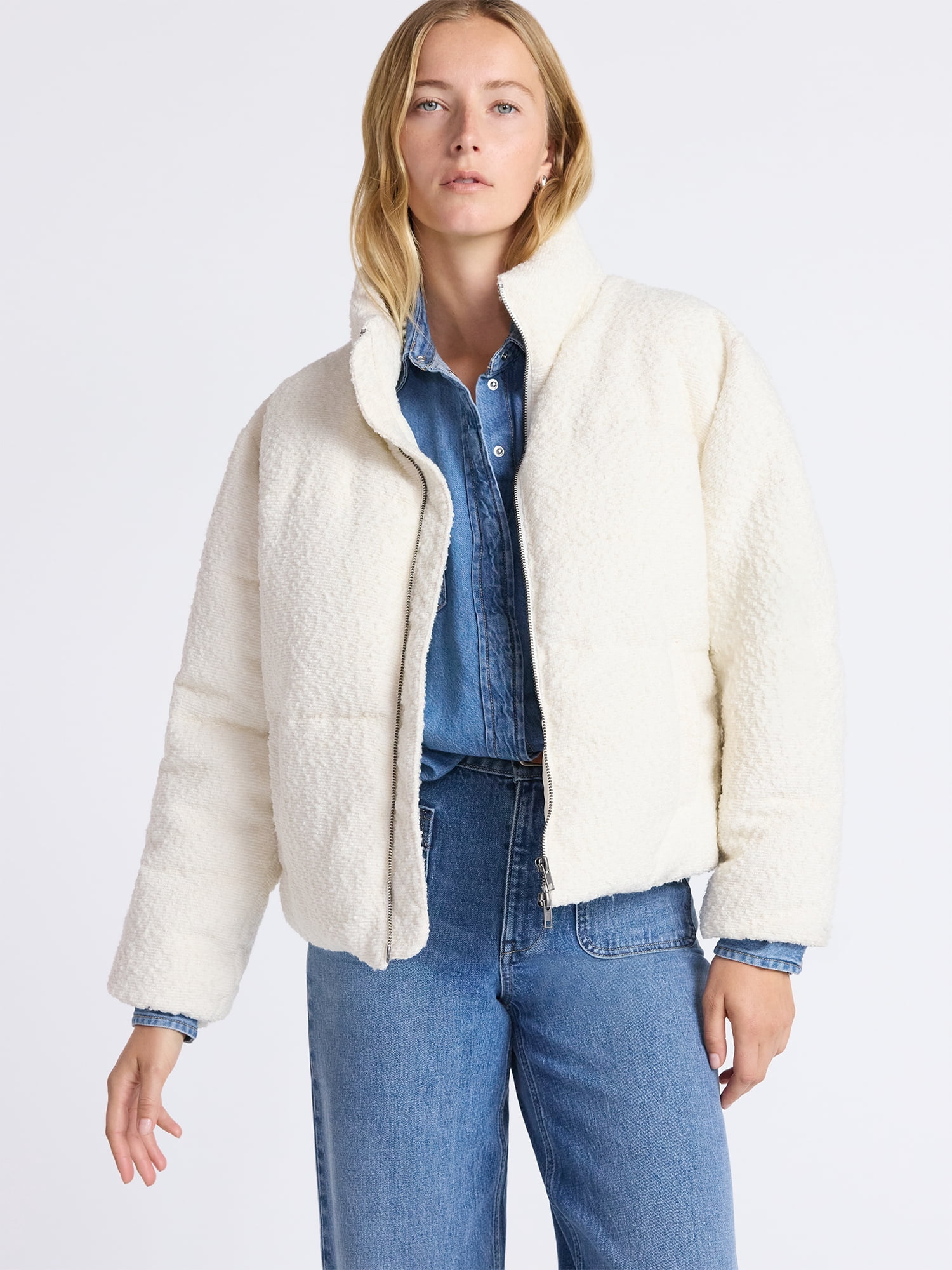 Free Assembly Women's and Women's Plus Cinched Puffer Jacket, Sizes XS-4X