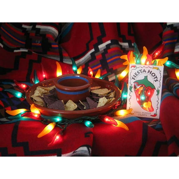 CINCO DE MAYO Chili pepper string lights - LED 50 lights - Fiesta Style - green, yellow, red - Mexican party - made in AMERICA - Free Ship