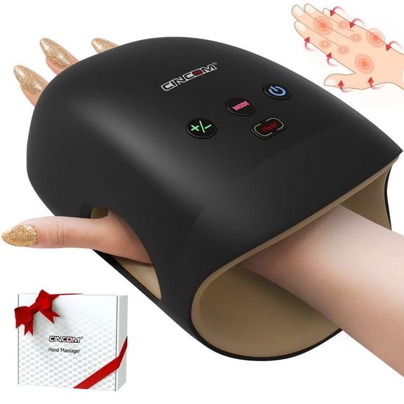 CINCOM Cordless Hand Massager with Heat & 7 Massage Balls, Gift for Hand Massage for Pain Relief and Finger Numbness Relief, Black