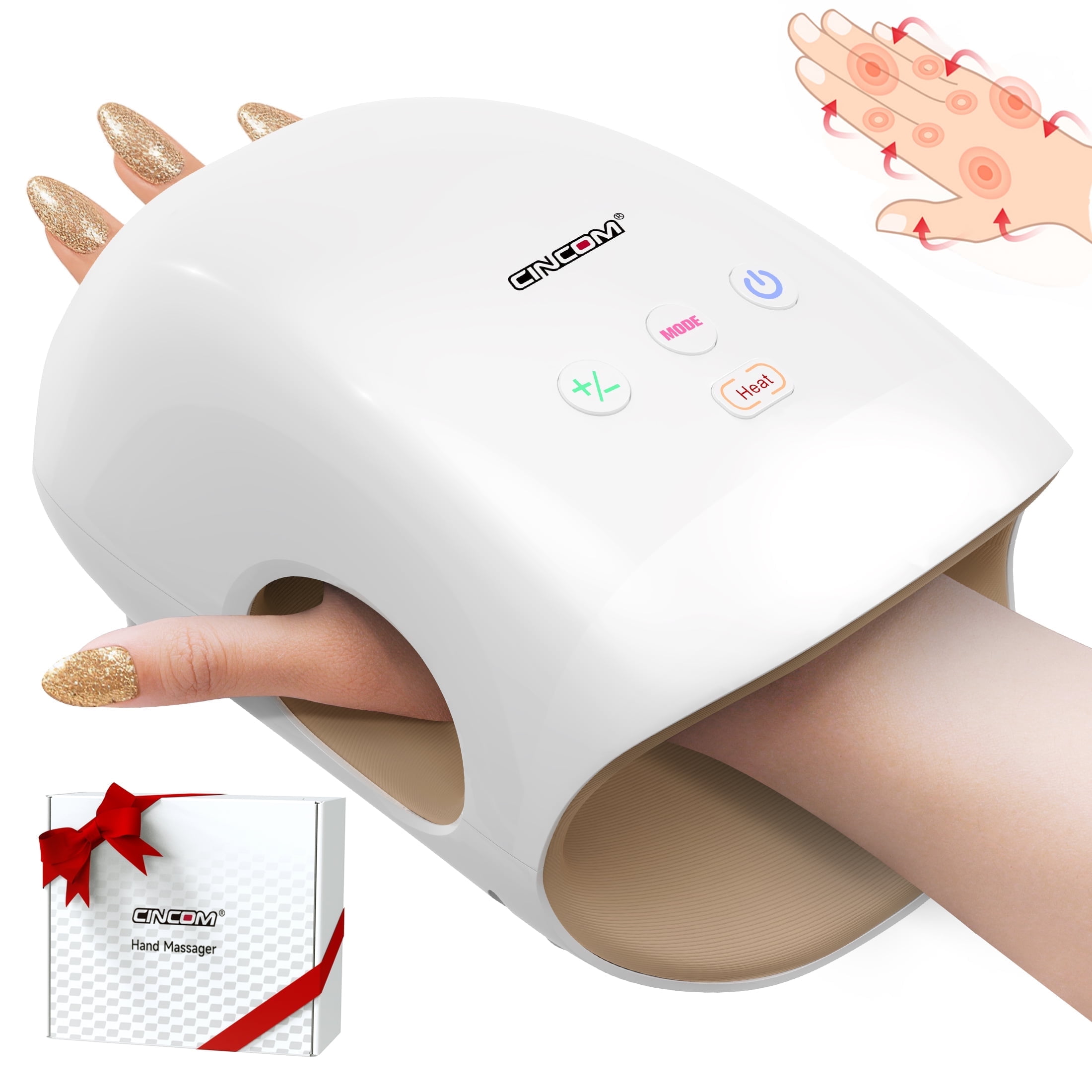 CINCOM Cordless Hand Massager with Heat & 7 Massage Balls, Gift for Hand Massage for Pain Relief and Finger Numbness Relief HSA/FSA Eligible