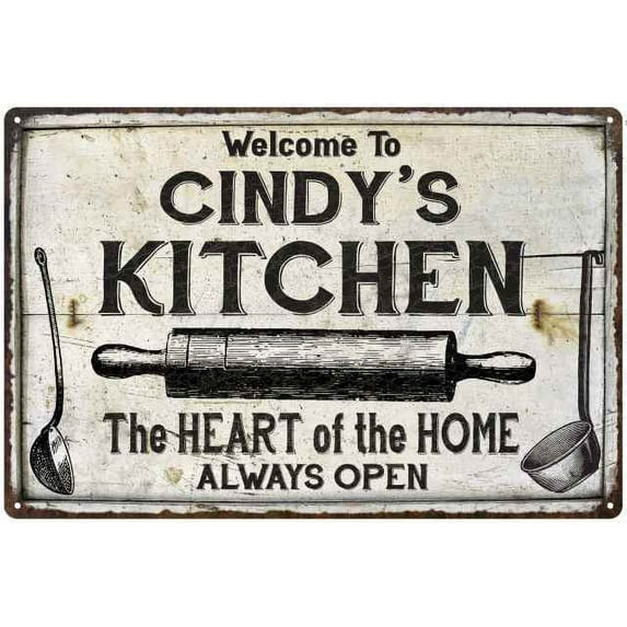 CINDY'S Kitchen Farmhouse Sign 8 x 12 High Gloss Metal 208120033116