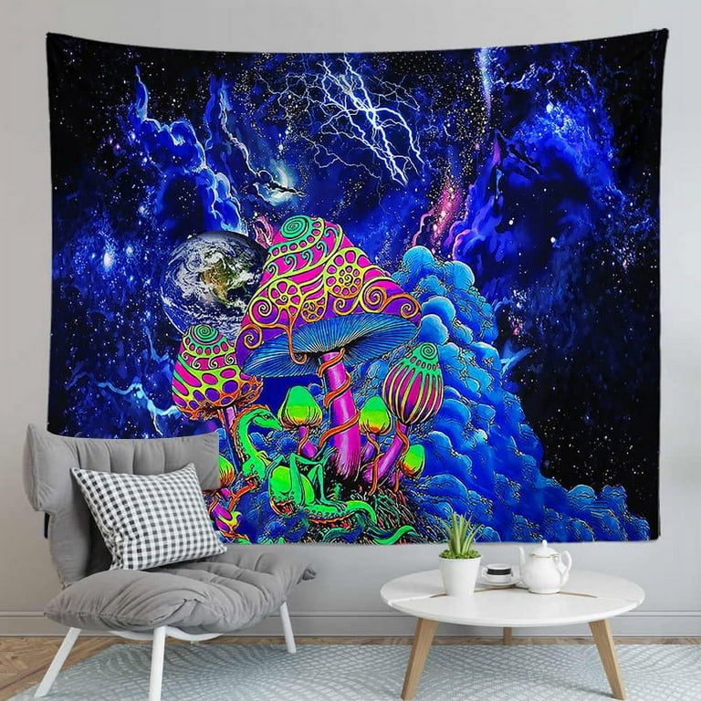 CINEEN Trippy Psychedelic Tapestry Blacklight Forest Mushroom Hippie Aesthetic Wall Decor Galaxy Tapestry For Bedroom Living Room Dorm 59.1 X 51.2 Walmart