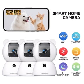 CINMOORE 2.5K Pet/Dog/Cat Camera w/ Phone App, No-Subscription Local Person/Pet/Cry Detection, 4MP Security Camera Indoor, PTZ WiFi Cameras for Home Security, Color Night Vision,Full Duplex Audio,3PC